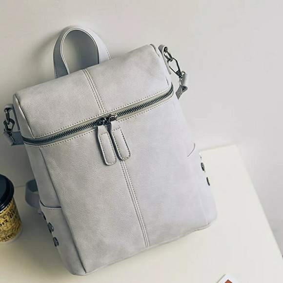 Gray Vegan Leather Backpack - Picture 3 of 8